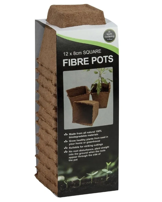 12 pots carrés en fibre de 8 cm