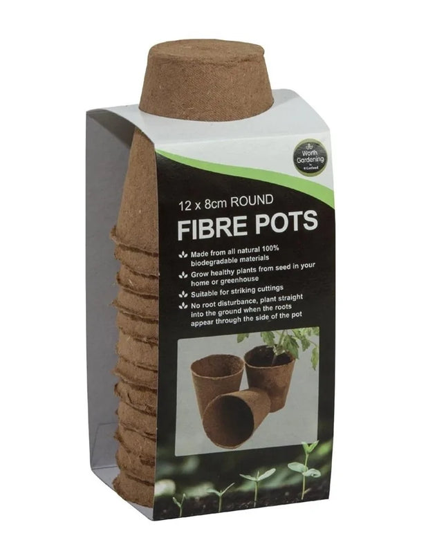 12 pots ronds en fibre de 8 cm