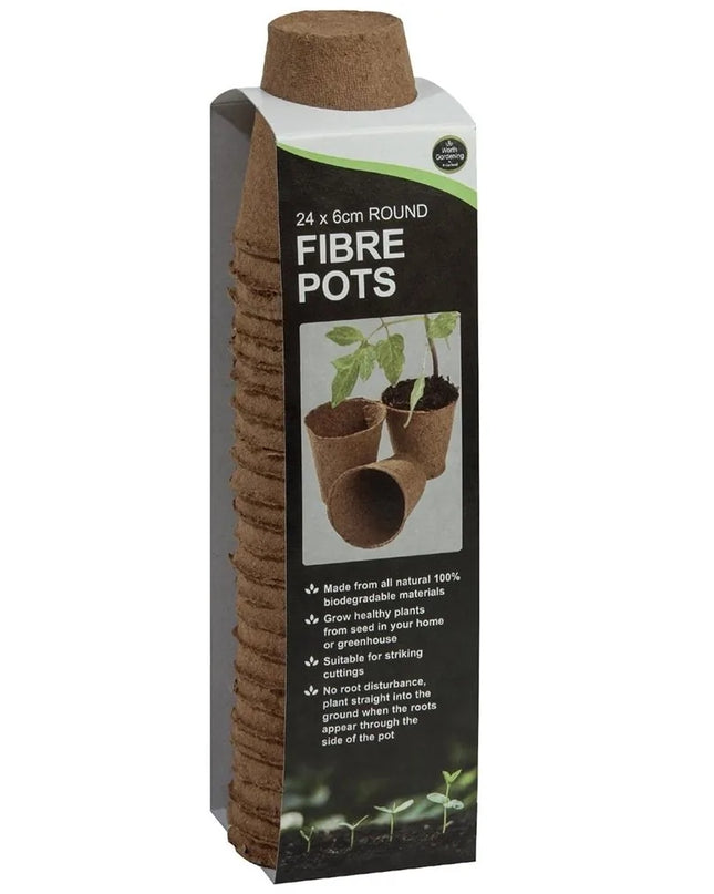 24 pots ronds en fibre de 6 cm