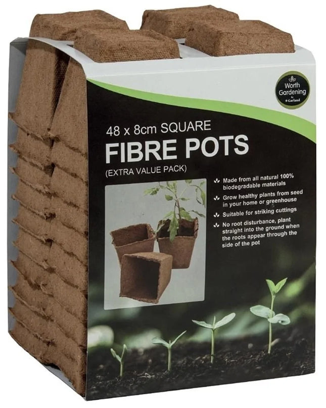 48 pots carrés en fibre de 8 cm (pack extra value)