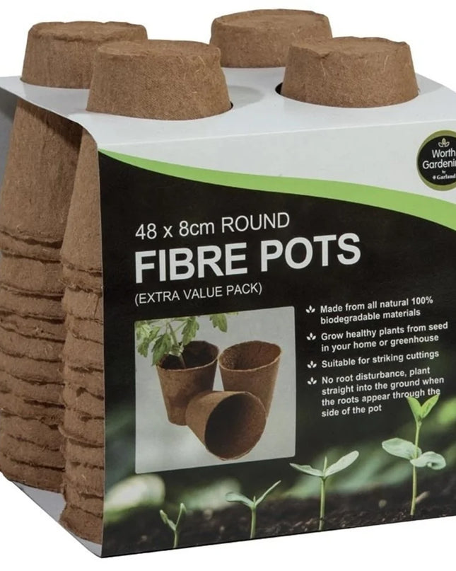 48 pots ronds en fibre de 8 cm (pack extra value)