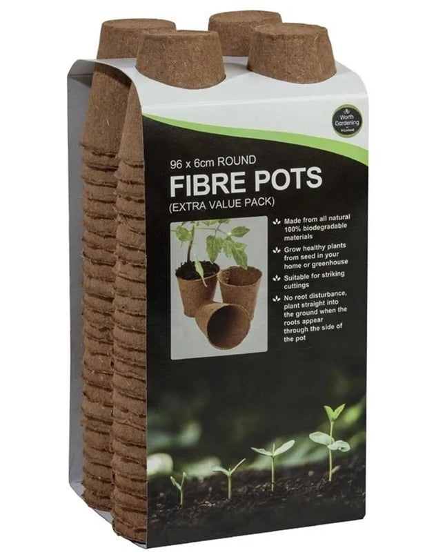 96 pots ronds en fibre de 6 cm (pack extra value)