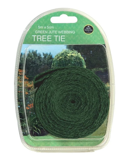 Attache d'arbre en toile de jute verte 5 m x 5 cm