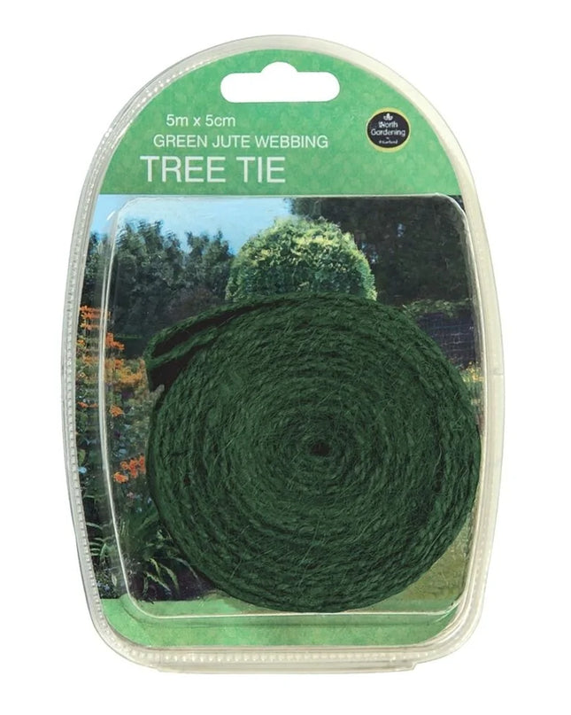 Attache d'arbre en toile de jute verte 5 m x 5 cm