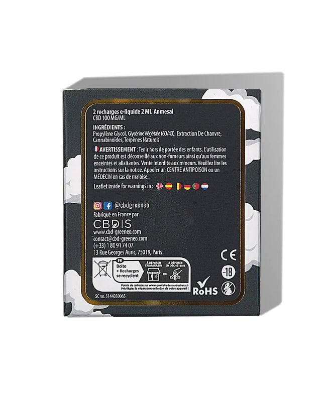 Cartouche e-liquide CBD 10% Anmesai - 2 pcs | GREENEO sans nicotine