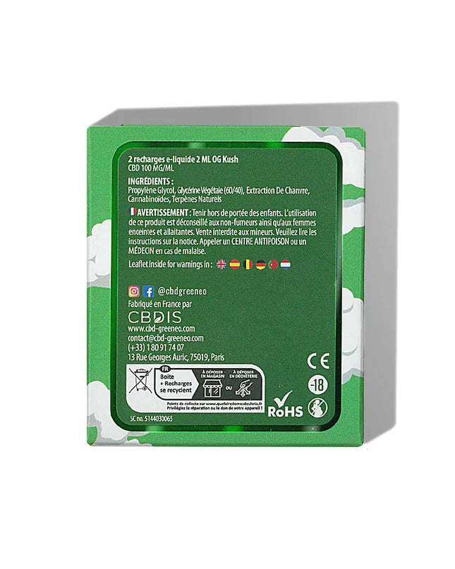 Cartouche e-liquide CBD 10% OG Kush - 2 pcs | GREENEO sans nicotine