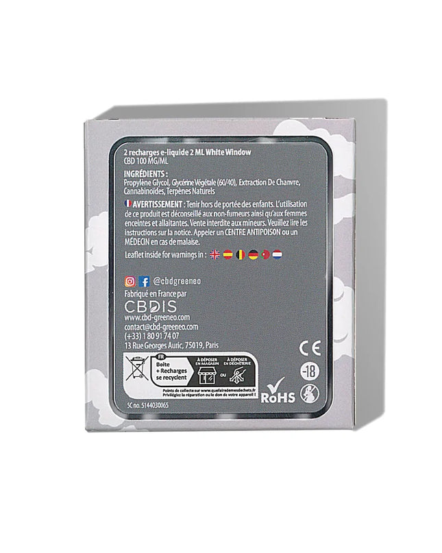 Cartouche e-liquide CBD 10% White Window - 2 pcs | GREENEO sans nicotine