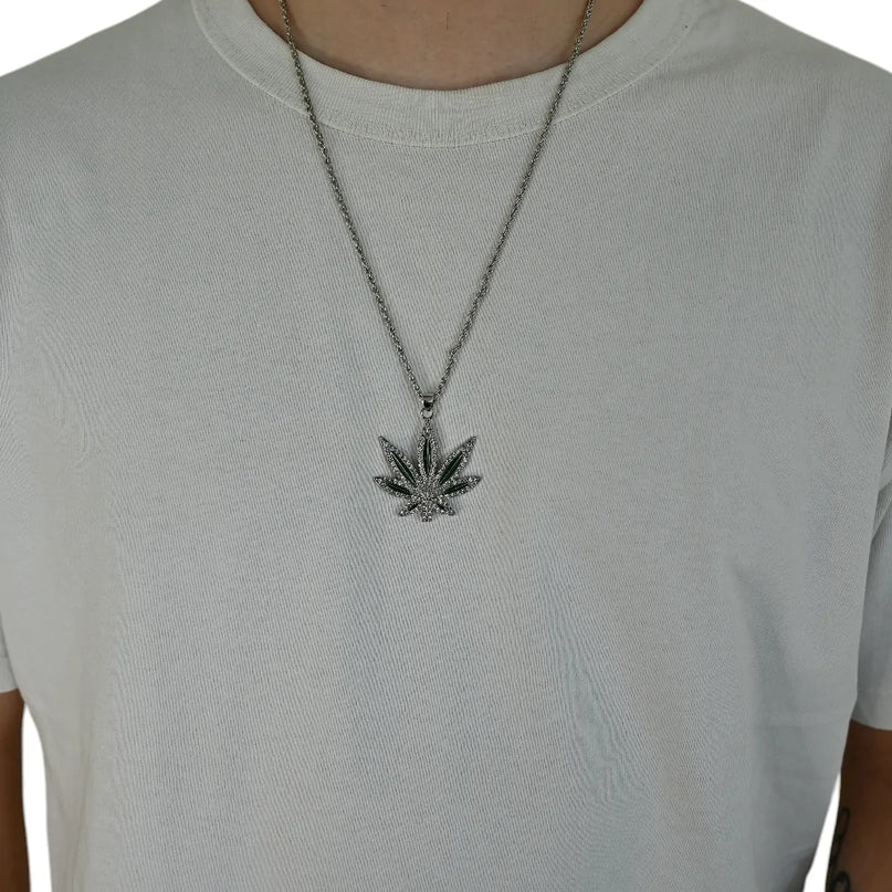 Collier Pendentif Feuille de Cannabis Argent