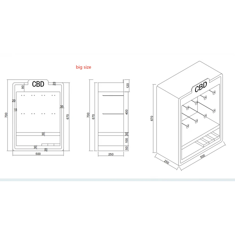 Display LED Multicolore vitrine CBD 70x50x25cm