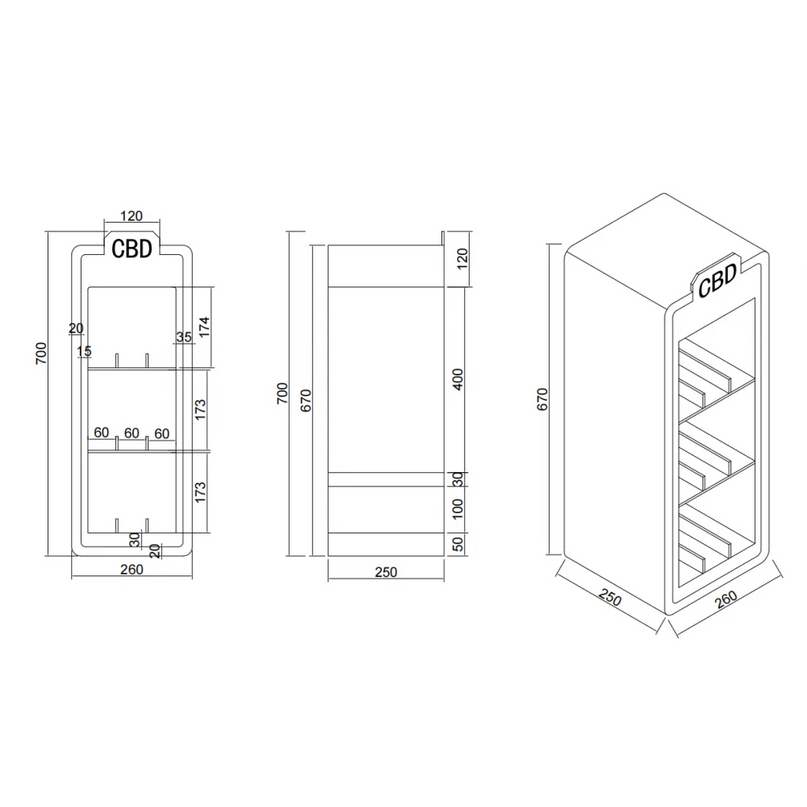 Display Vitrine LED CBD 70x26x25cm