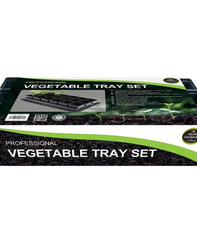 Ensemble de bacs à légumes professionnels (pots carrés de 18 x 9 cm, plateau, bac à eau et tapis de protection)