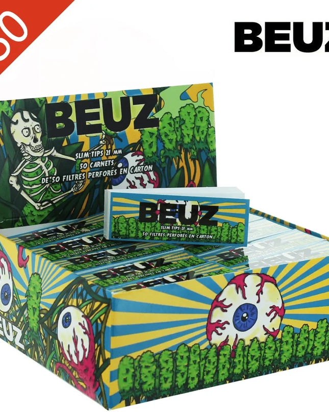 Filtres Beuz Slim Tips 21mm Skeleton - Boîte de 50 carnets