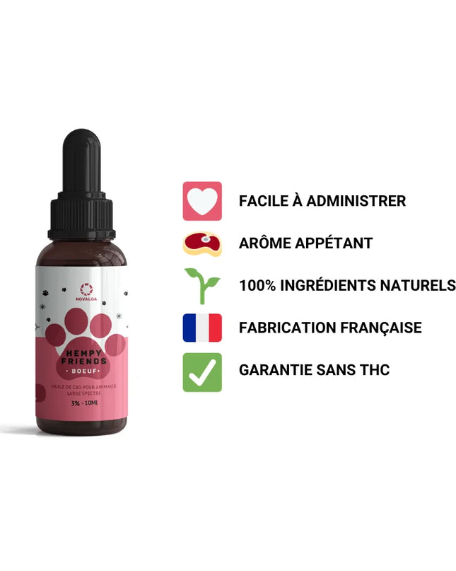 Huile CBD animaux 3% boeuf | NOVALOA