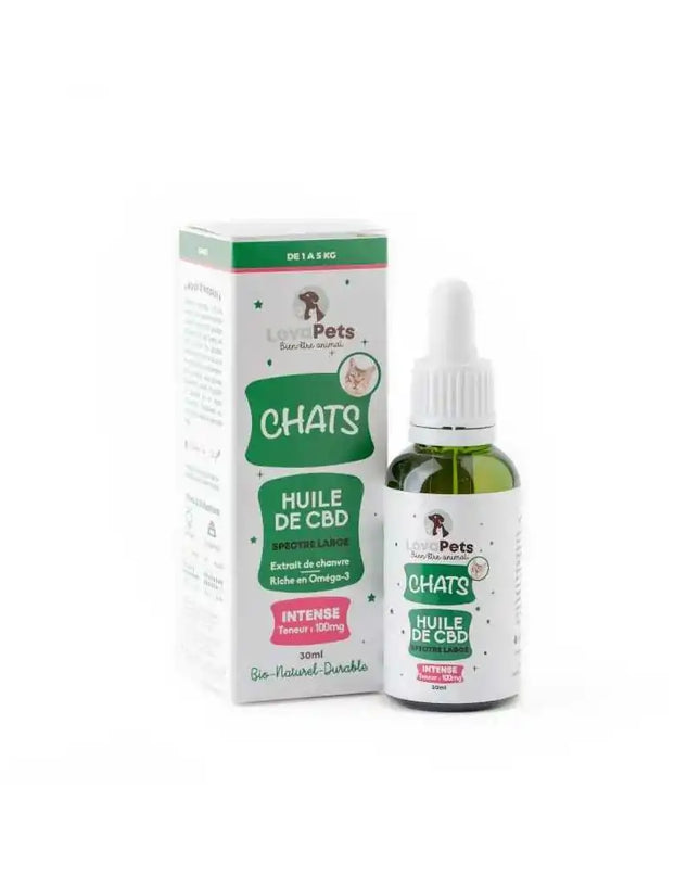 Huile CBD bio 100mg broad spectrum chat | LOVAPETS